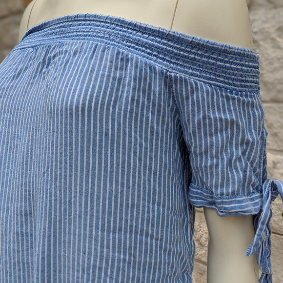 Kendall and Kylie Blue Striped Tie Blouse - Picture 9 of 12